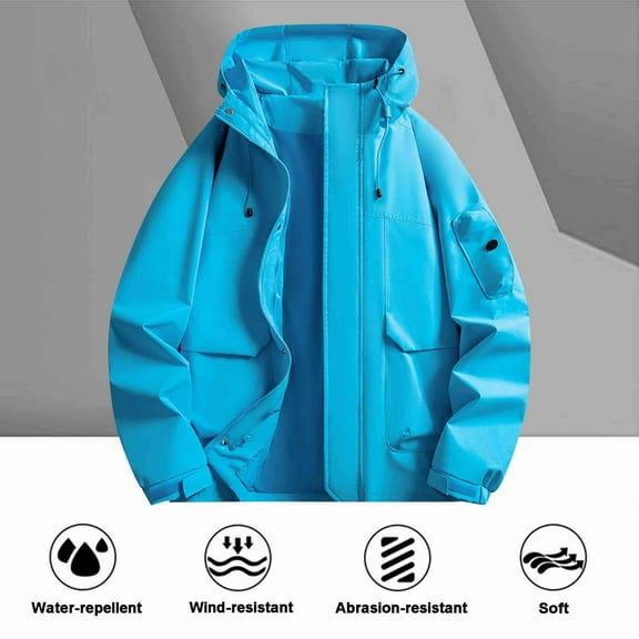 YueHuiYing Unisex Solid-Color Waterproof Trench Coat | Long-Sleeve, Hooded, Zipper Pocket | Easy-Match for Casual Outings