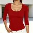 thumbnail image 3 of TGSLY Scoop Neck Ribbed Knit Tops for Women Lightweight Soft 3/4 Sleeve Solid Color Blouses Slim Dressy Casual Fall Crop Fitted Shirts XL, 3 of 8