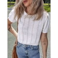 thumbnail image 5 of Women'S Pointelle Knit Short Puff Sleeve Crewneck Sweater - Casual and Stylish White S, 5 of 9