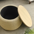 thumbnail image 4 of Round Storage Ottoman, Upholstered Coffee Table with Wooden Lid, 2 in 1 Function End Table Footstool for Living Room Office, Work as Side Table & Ottoman & Seat, Natural, 25.5''x25.5''x14.5'', 4 of 7