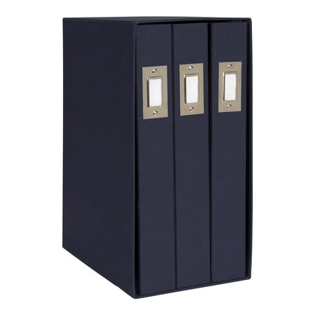 Large Square Album - DesignOvation Cydney Set of 3 Large Fabric Photo Albums in Display Box, Holds 4x6 Photos, Navy Blue Linen