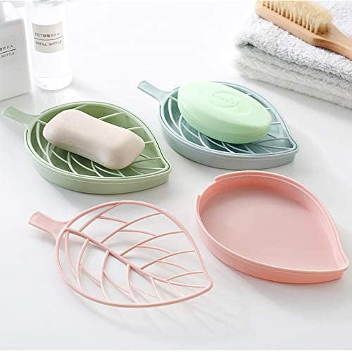 Jabonera de 3 colores, jabonera de ducha de hojas con plato de drenaje, jabonera elegante para cocina de ducha ER