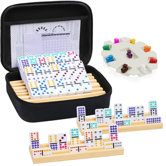 Juego de dominó Bucany Mexican Train con 4 bandejas de madera dobles 12