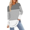 thumbnail image 2 of jobturf Womens Tunic Tops Crew Neck Striped Long Sleeve Shirts Soft Comfy Casual Loose Basic Tees Fall Spring Fashion Blouses with Thumb Hole, 2 of 5