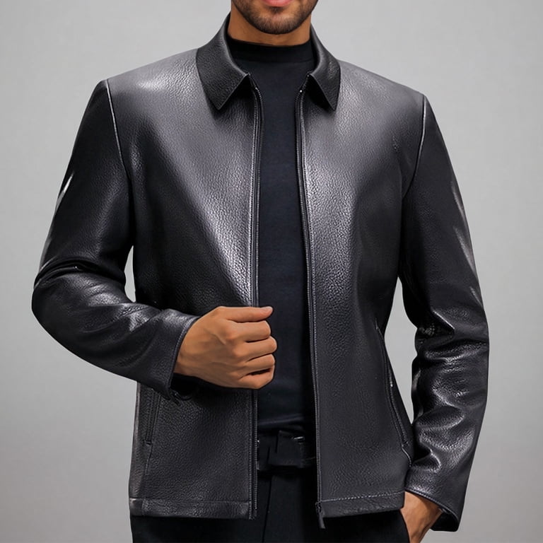Dovford Leather Blazer for Men Real Lambskin Mens Leather Blazer Classic 2 Buttons/Zipper Black Leather Blazer Men Sport Coat, Men's, Size: Large,