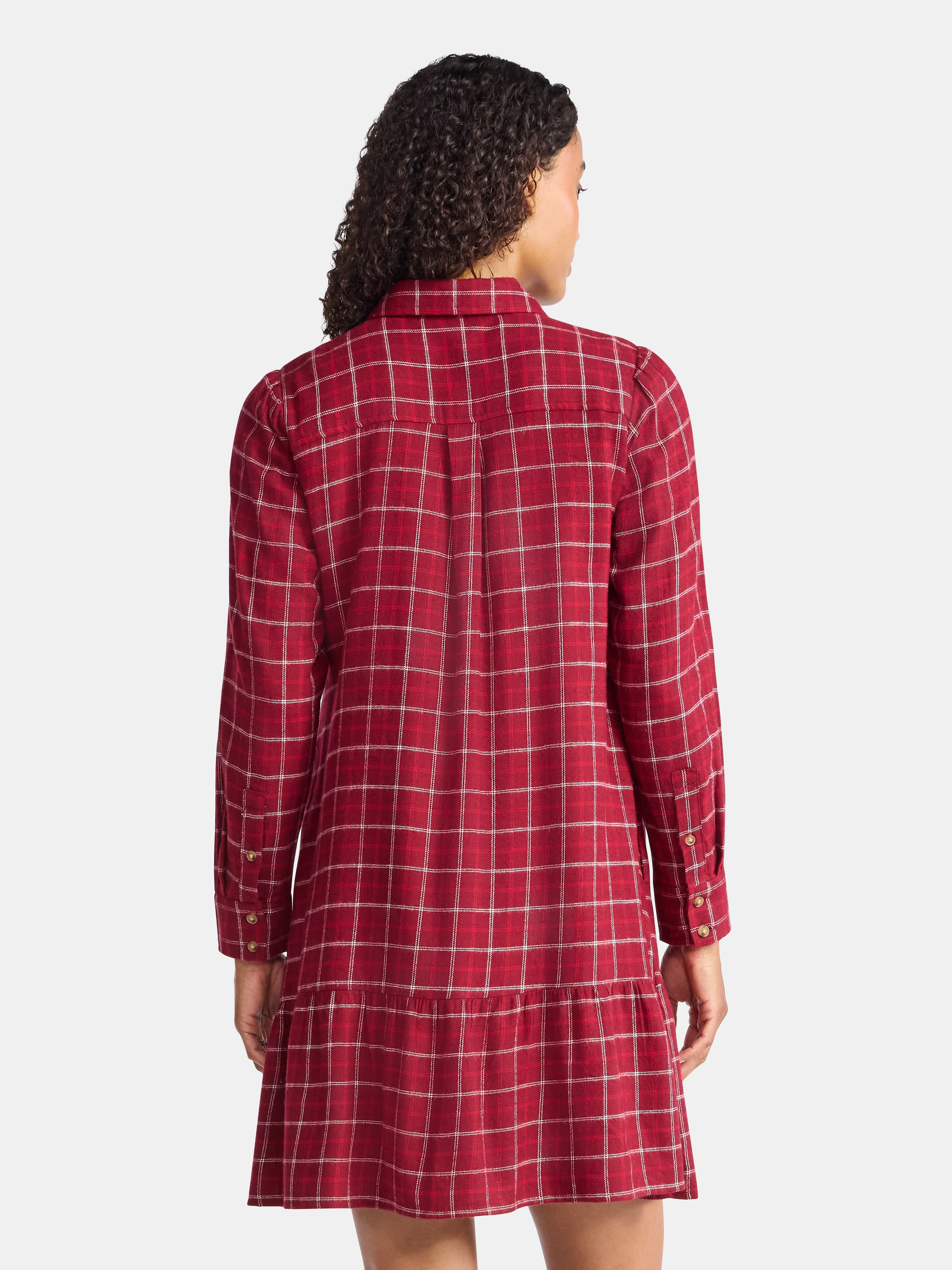 Time and Tru Women's Plaid Mini Dress with Long Sleeves, Sizes XS-XXXL