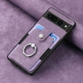 thumbnail image 4 of Compatible with Google Pixel 6, Classic Card Slots 360 Rotating Finger Ring Kickstand PU Leather + TPU Frame Magnetic Closure Back Case Cover for Google Pixel 6, Purple, 4 of 8