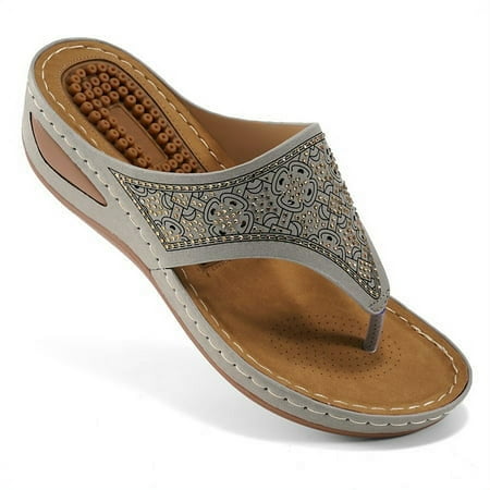 

Womens Sandals Flip Flops for Women with Arch Support Cushion Summer Casual Rhinestone Wedge sandal Shoes Massage Function