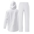 thumbnail image 4 of MASRIN Men's Beach Outfits Cotton Linen Long Sleeve Button Hoodies and Drawstring Straight Leg Pants 2 Piece Sets Summer Vacation Clothes, White, XXL, 4 of 9