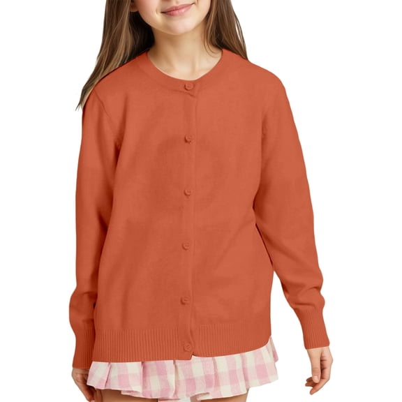 oqasdz Girls Knit Cardigan Sweater Coat Lightweight Outerwear Round Neck Open Front Jacket for Kids Long Sleeve Casual Loose Fit Daily Wear