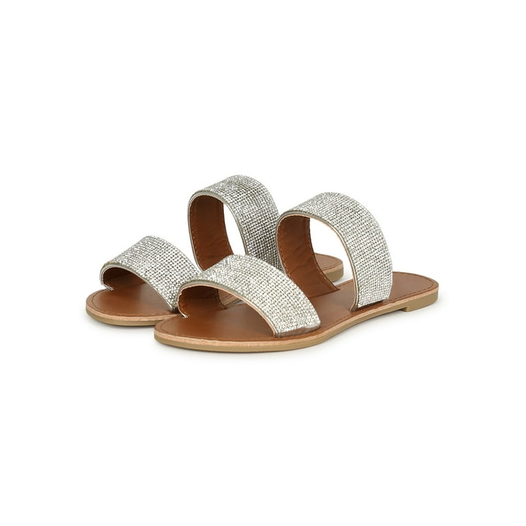 Qupid Rhinestone Double Strap Flat Slide Sandal 19981 Walmart