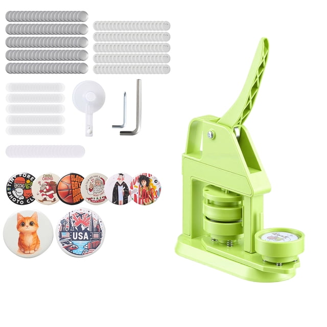 KFFKFF Button Maker Machine, 2.28 in, Plastic Pin Maker with 100pcs Button Parts, Mr. Panda Magic Book, Circle Cutter and Hex Wrenches, Reinforced Ergonomic Handle