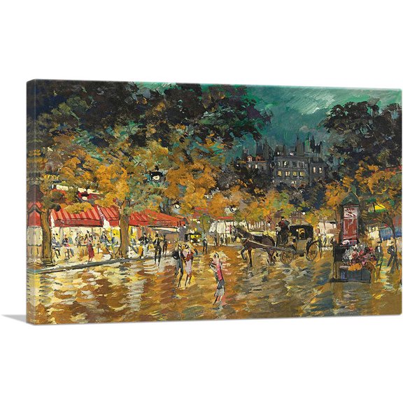 ARTCANVAS Paris Night Scene Canvas Art Print by Konstantin Korovin - Size: 26" x 18" (0.75" Deep)