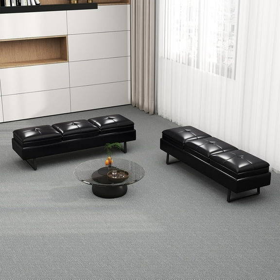 Kinbor Waiting Room Chairs - Modern Upholstered Office Guest Bench, Couch with Thickened Cushion for Guest Reception Room Barber Lobby Salon Conference Room (Black, 6-Seater)