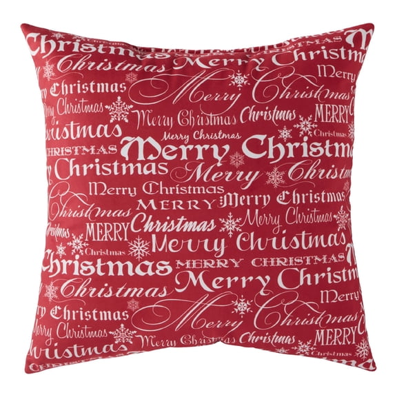 Greendale Home Fashions Merry Christmas Square Throw Pillow - 18" - Red and White