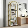 thumbnail image 2 of Bookshelf,Arched Bookshelf 5 Tier,Tall Standing Display Racks with Metal Frame,Modern Open Storage Rack Shelf Large Wood Book Shelf for Living Room, 2 of 6