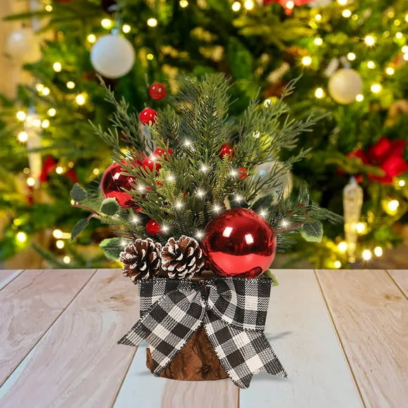 Snorda Petit Arbre Christmas avec 20 Lumières LED, Arbre Christmas Artificiel avec des Ornements Christmas Berry, Arbre Christmas de Table pour la Fête de Décorations Christmas