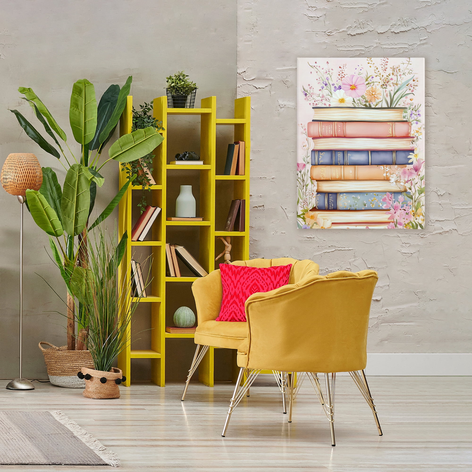 Stupell Industries Blooming Bookstack in Pastels Canvas Wall Art, design by LSR Design Studio