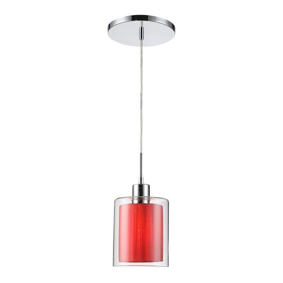 Woodbridge Lighting Alaina 1 Light Mini Pendant in Chrome/Maroon Pleated Shade