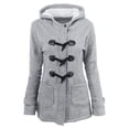 thumbnail image 3 of SDNall Women Color Horn Buttons Cardigan Padded Hooded Coat Jacket Overcoat, 3 of 9