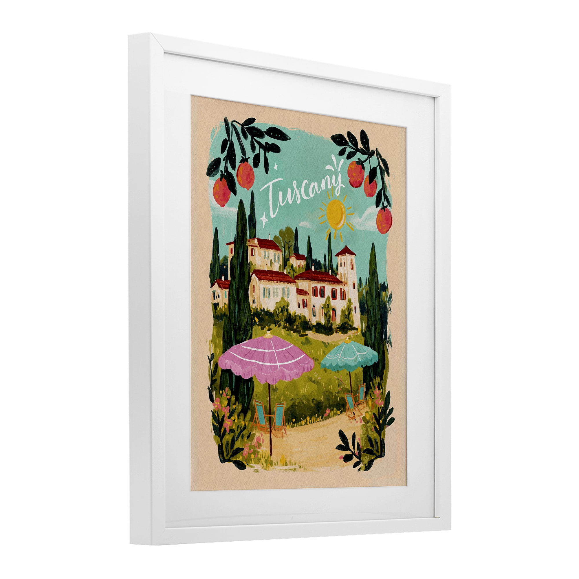 Fruit Bordered Tuscany White Framed Print Under Glass, design by Yen