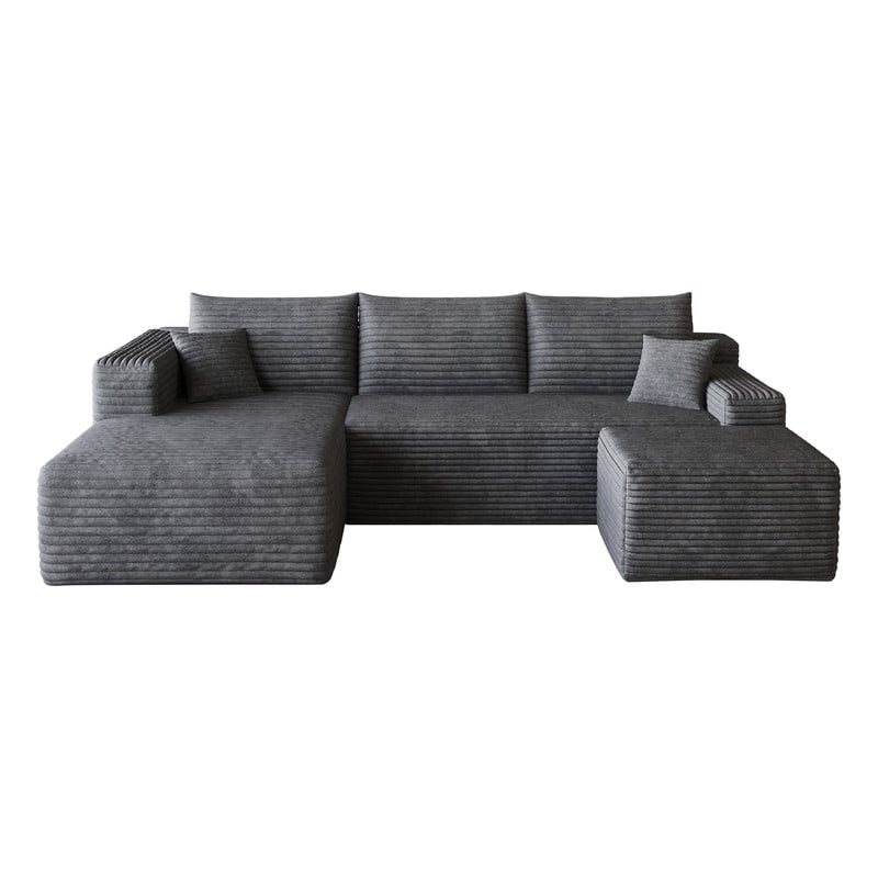 94'' Comfy U-Shaped Sectional Modern Corduroy Couch with Chaise ‌and Ottoman‌, Upholstered Modular Cloud Sofa for Living Room, Left Facing Chaise