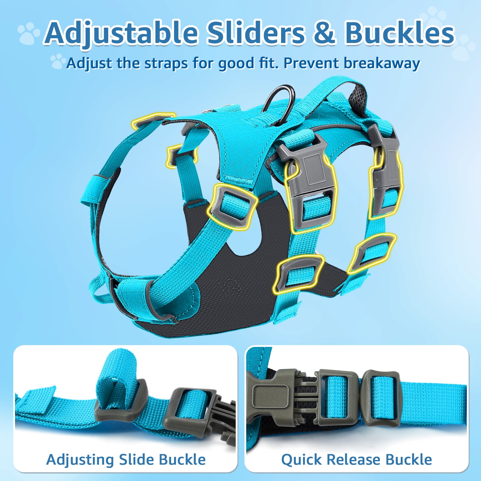 AUTOWT No Pull Dog Harness - Lightweight, Escape Proof with Padded Handle, Adjustable Reflective Vest for All Sizes