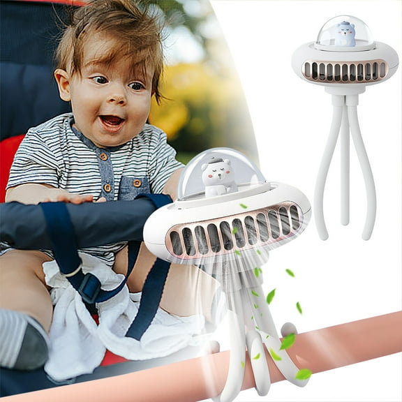 YiBai New Space Capsule Stroller Fan USB Rechargeable Children's Folding Mini Stroller Fan, White #N.130