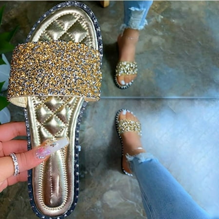 

BRISEZZS Women s Slide Sandals- Open Toe Fashion New Style Casual Breathable Summer Flat Slide Sandals #524 Gold-38