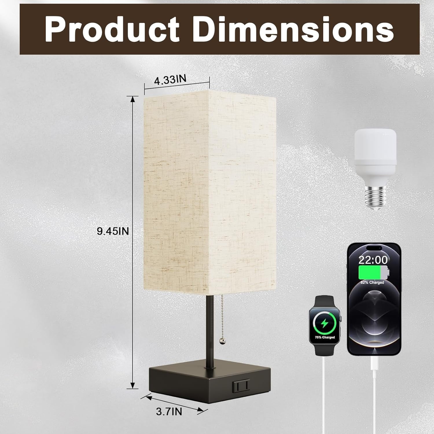 Table Lamp for Bedroom,Nightstand Lamp for Bedside with AC Outlets,Adjustable 3color LED Light Desk Lamp for Home Decor,Included Bulb and Lamp Shade (Linen White-onlyAC, 2PCS)