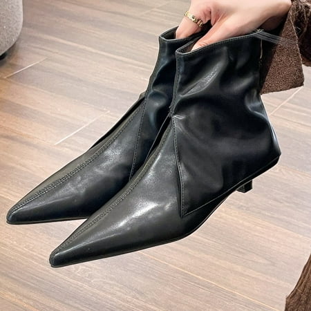 

Tawop Women S Shoes Fashion Leather Shoes Boot Zipper Vintage Pointed Toe Soft Boot Rubber Black 38(Us:6.5)