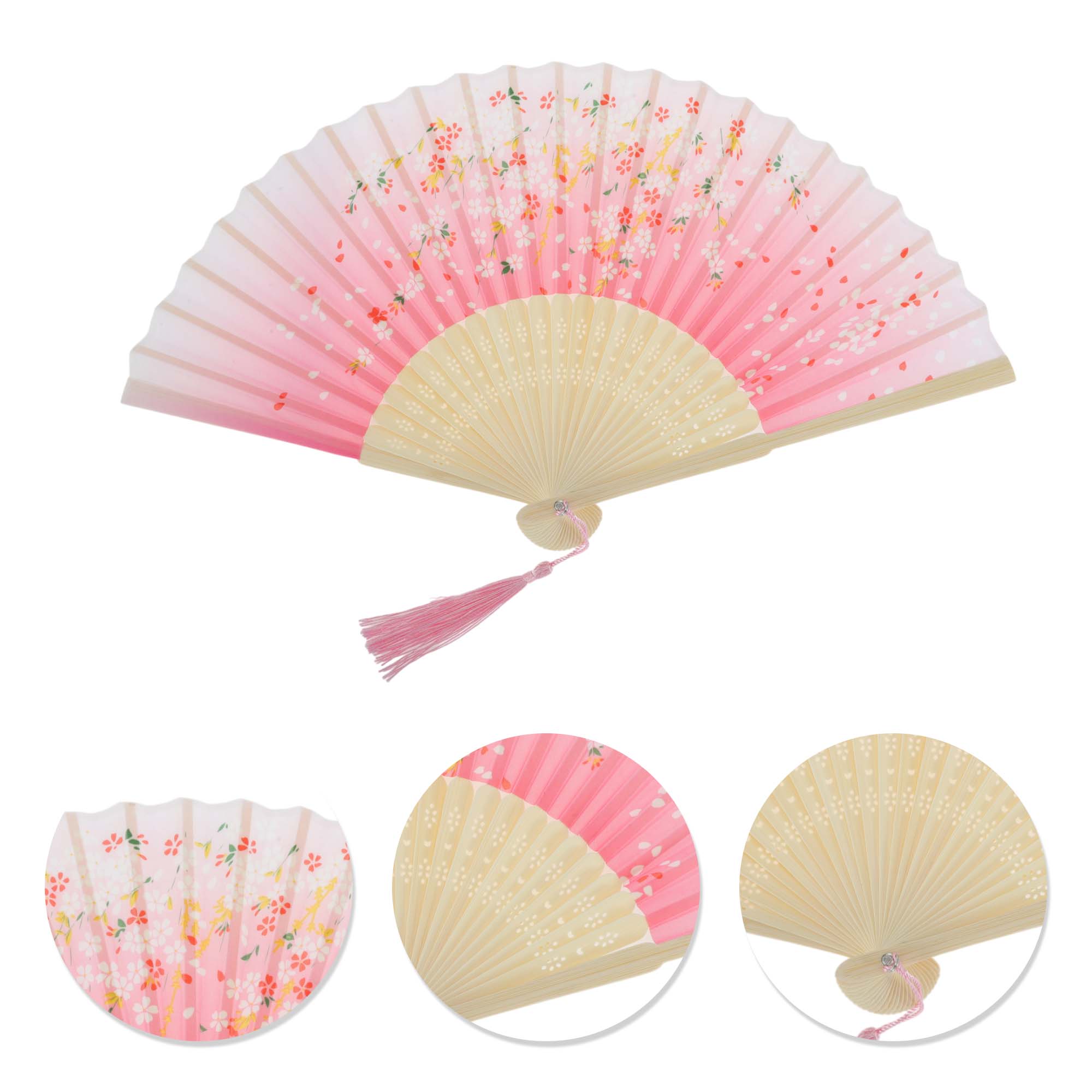 Unique Bargains Ancient Style Folding Fan 1Pc for Parties Rose Red [Floral Print]