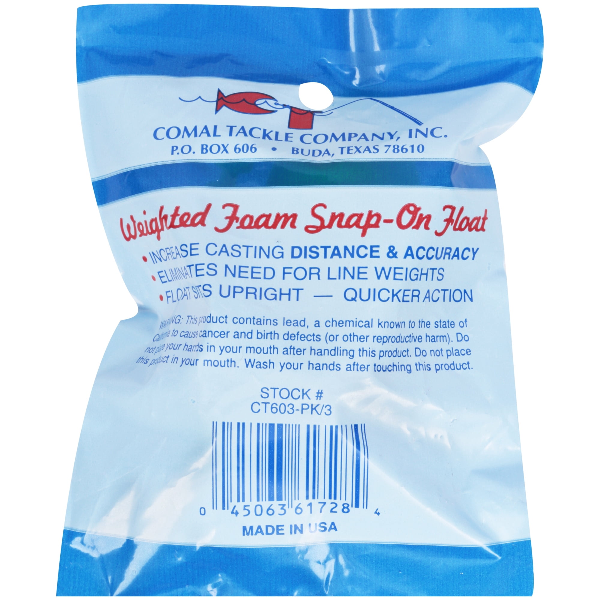 Comal Tackle Weighted Foam Snap-On Bobber, 3-Pack