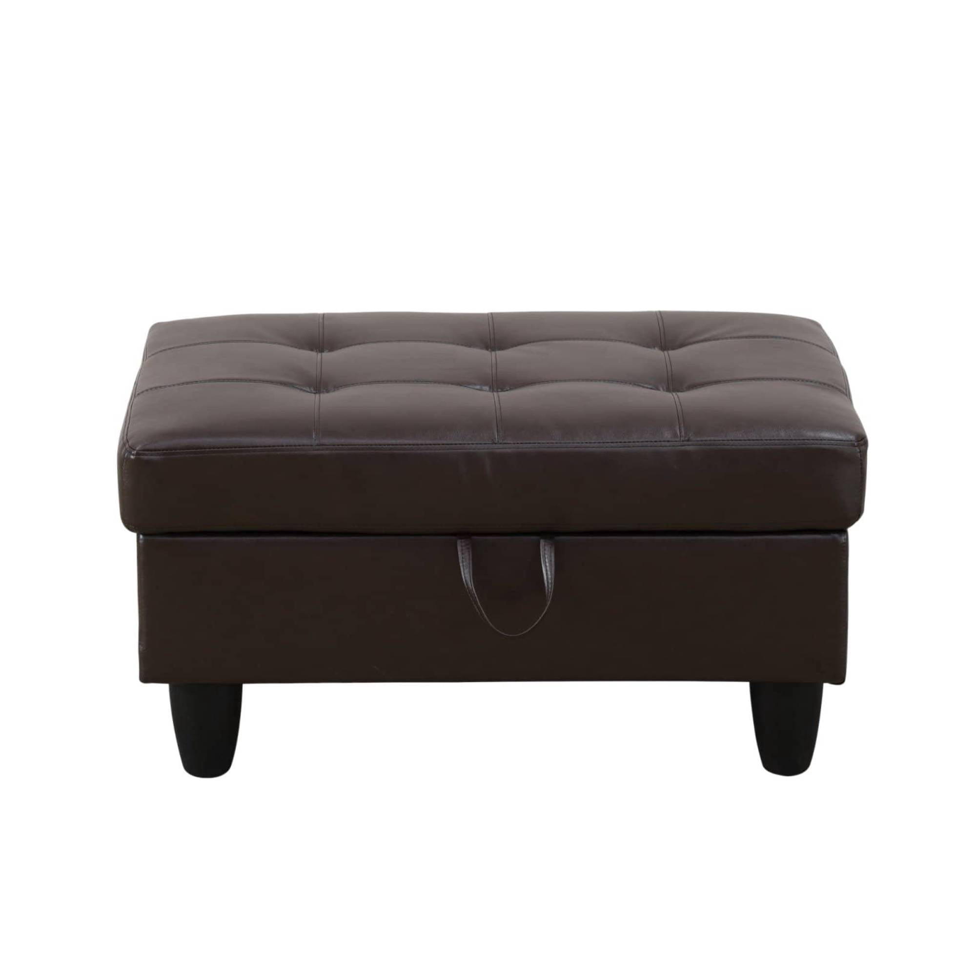Leather Storage Ottoman, Folding Foot Stool with Storage Button Tufted Ottoman Bench for Living Room,Brown