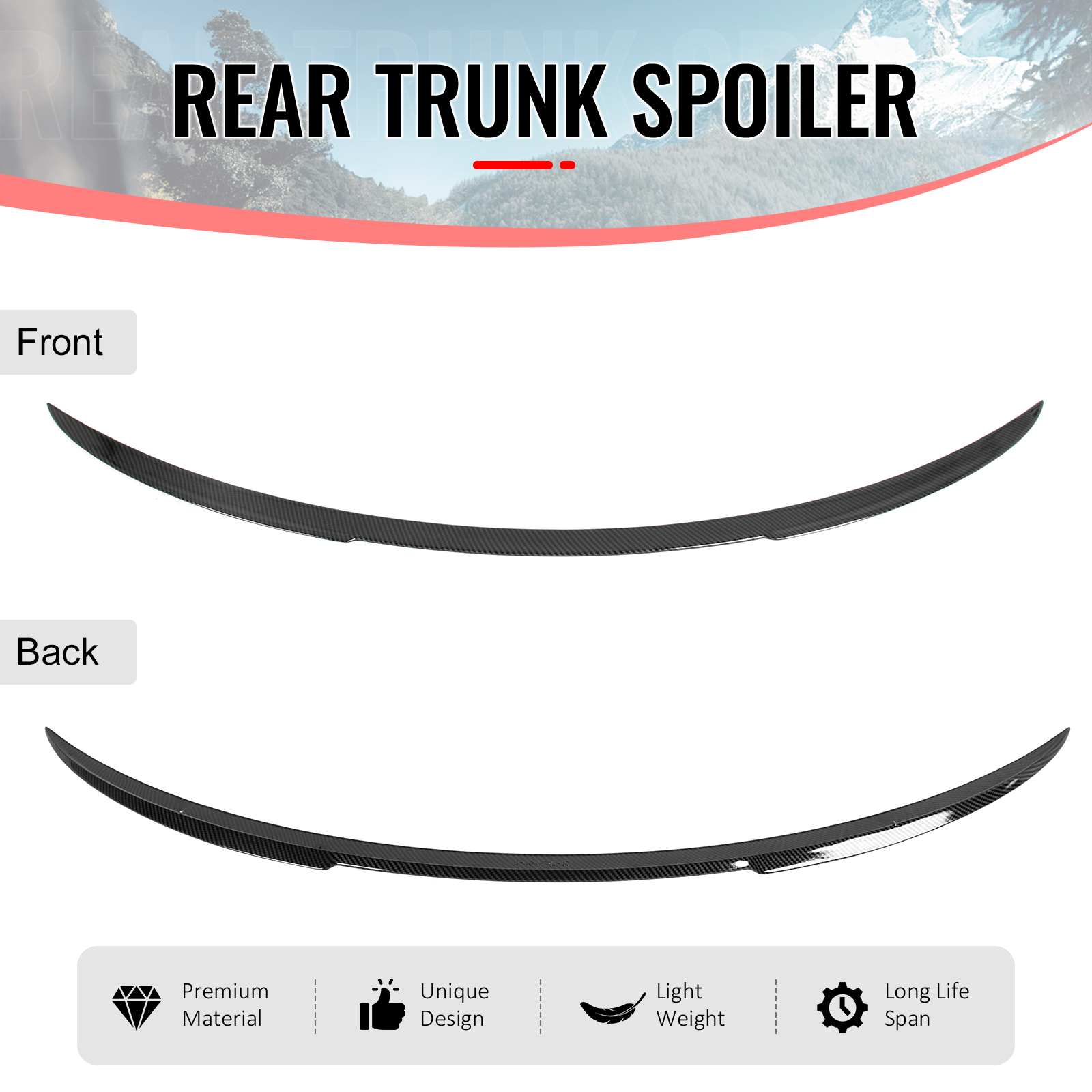 Ikon Motorsports Trunk Spoiler Fits 2026 Tesla Model Y Juniper, V Style Carbon Fiber Print ABS Plastic Add-on Rear Trunk Lid Spoiler Wing Lip