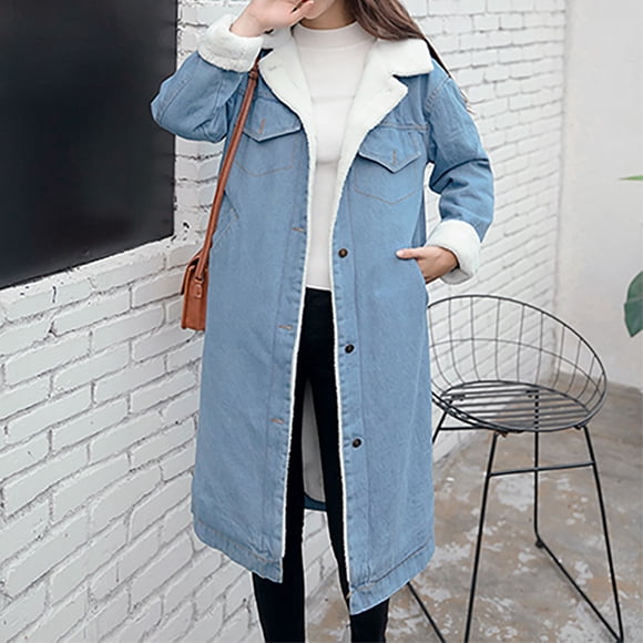 Amzcrzy Fleece Jacket Women Ladies' Casual Loose Velvet Denim Jacket with Long Sleeves and No Hat Denim Jacket Womens Fleece Jacket Winter Jackets for Women Jackets for Women Womens Long Sleeve Tops