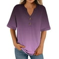 thumbnail image 4 of Olyvenn Women's Gradient Tops Summer Trendy 2025 Dressy Casual Bloues Loose Fit Half Sleeve Buttons V Neck Tshirts Shirts Purple S, 4 of 6