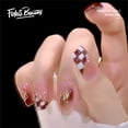 thumbnail image 1 of Fofosbeauty 24pcs Press on False Nails Tips, Square Fake Nails, Square Checkerboard Gold Line, 1 of 7