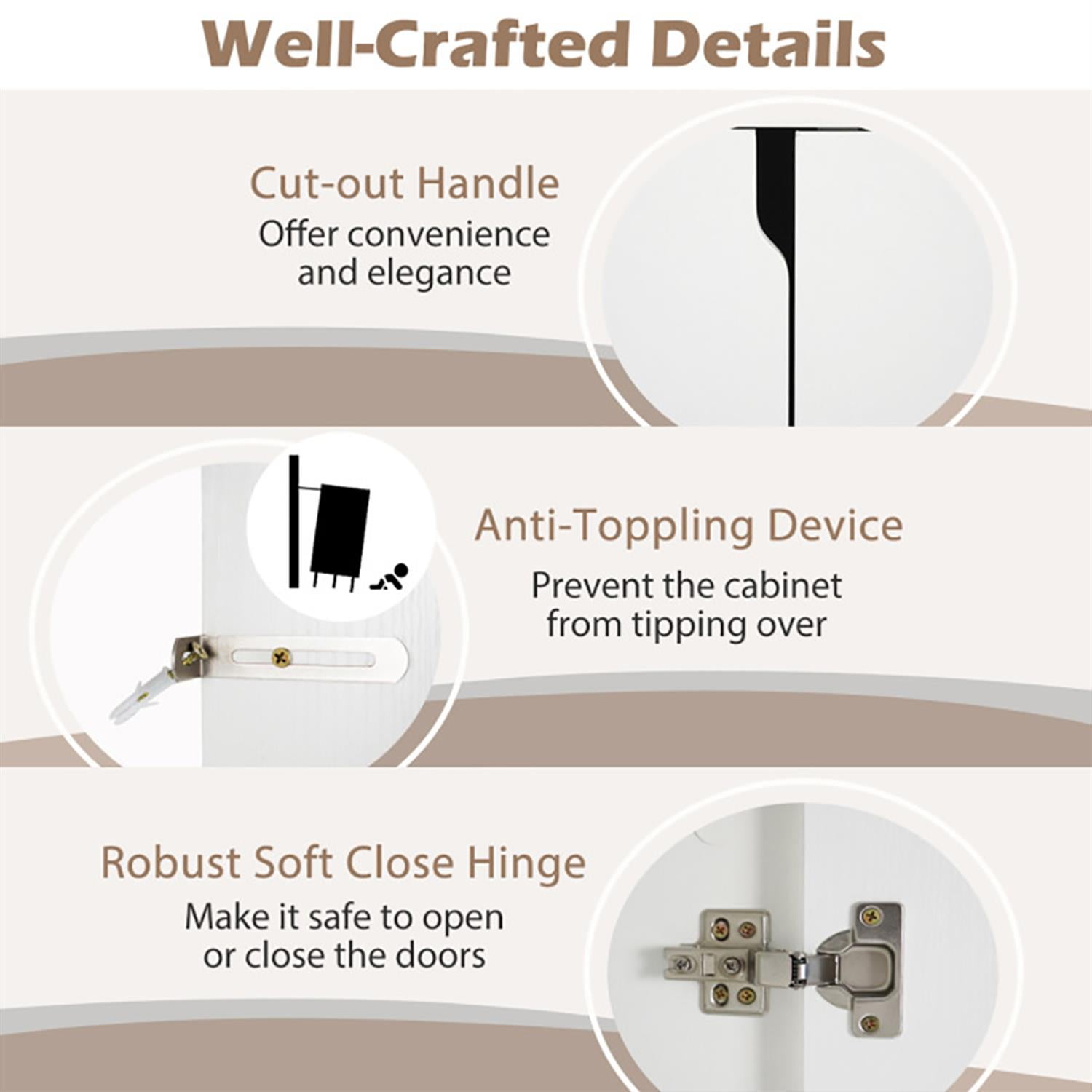 Demi Bonn 42" Sideboard Buffet Cabinet with Adjustable Shelves, Kitchen Storage Cabinet, Wood Coffee Bar Buffet Table for Kitchen Dining Room, White