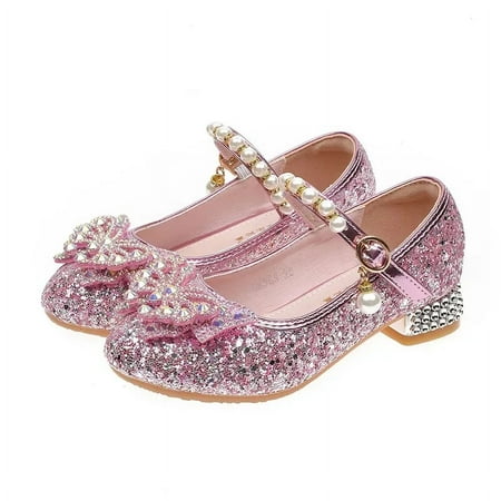 

Princess Girls High Heels New 2023 Children With Blue Dance Single Girl Crystal Shoes Bowknot Rhinestone Beaded Leather Shoes A 30