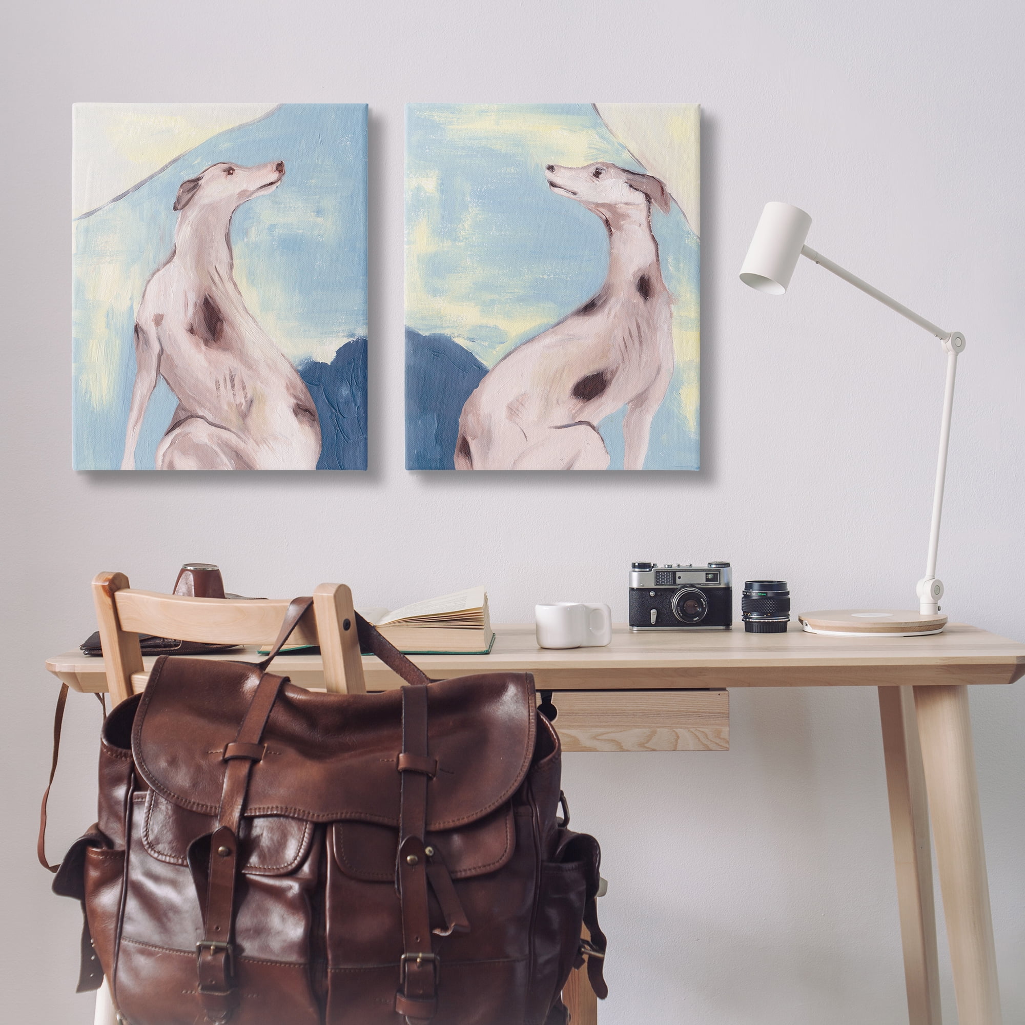 Stupell Industries Spotted Greyhound Dogs Animals Painting Wrapped Canvas Art Print Wall Art, 24 x 30, Set of 2