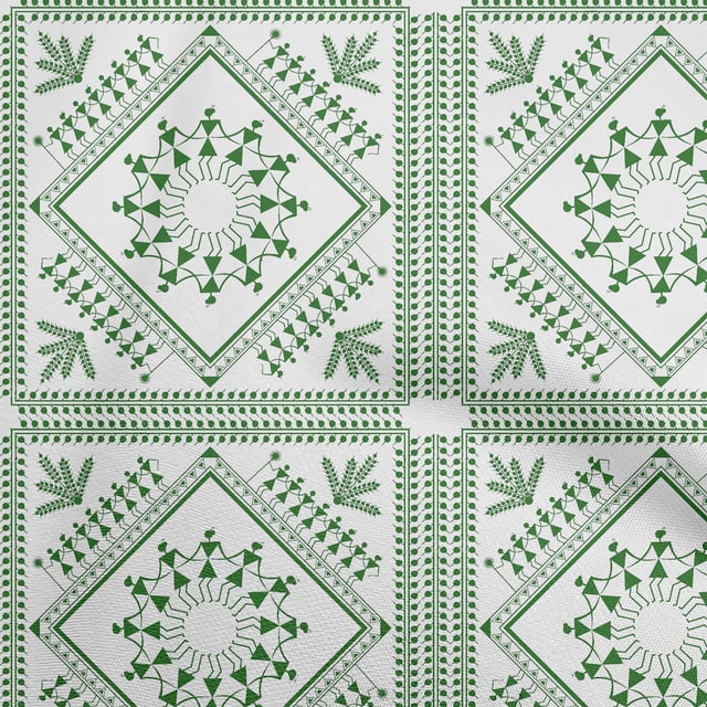 oneOone Viscose Chiffon Forest Green Fabric Asian Floral Block Craft Projects Decor Fabric Printed By The Yard 42 Inch Wide