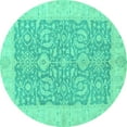 thumbnail image 1 of Ahgly Company Machine Washable Indoor Round Oriental Turquoise Blue Traditional Area Rugs, 4' Round, 1 of 4