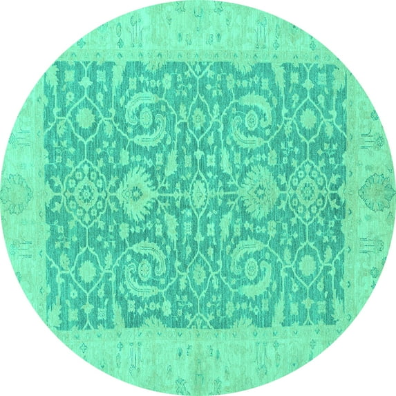 Ahgly Company Machine Washable Indoor Round Oriental Turquoise Blue Traditional Area Rugs, 4' Round