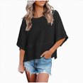 thumbnail image 2 of Towmus Women's Summer Casual Scooped Neck Batwing Half Sleeve T-Shirts Solid Color Loose Fit Cute Basic Flowy Tops Tees, 2 of 2