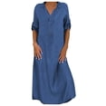 thumbnail image 2 of ZHOGXU Womens Denim Dress Short Sleeve V Neck Solid Color Fashion Comfortable Loose Fit Dresses For Casual Daily Wear,Blue,Xxxxl, 2 of 7