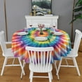 thumbnail image 2 of Rainbow Tie Dye Mandala Pattern Round Tablecloth 60"x60",Wrinkle Wipeable Table Cloth for Kitchen Dining Room Picnic Patio Party, 2 of 6