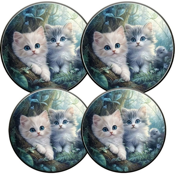 Electric Stove Burner Covers, Set of 4, Round Burner Cover,8 and 10 Inch,Adorable Fluffy Kittens in Forest Setting