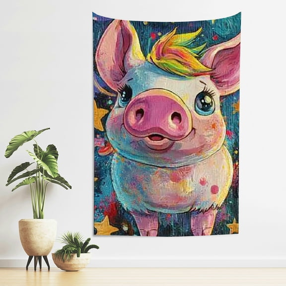 FCXZI Pig Rainbow Stars Tapestry Wall Hanging for Bedroom Living Room 40*60in