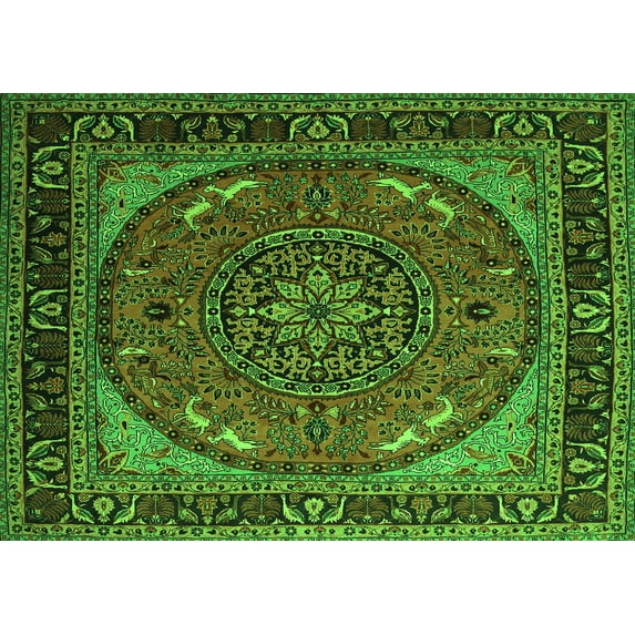 Ahgly Company Indoor Rectangle Medallion Green Traditional Area Rugs, 2' x 4'